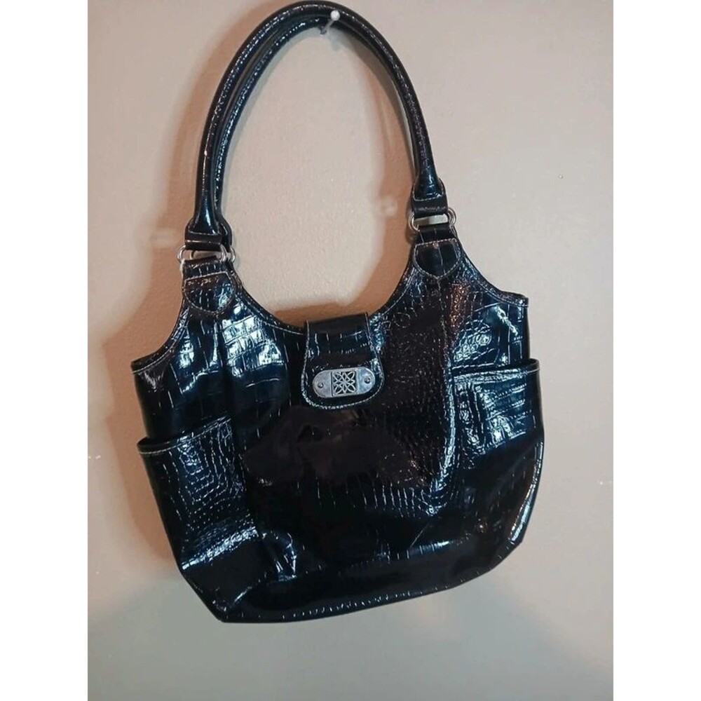 No brand black faux crocodile shoulder bag